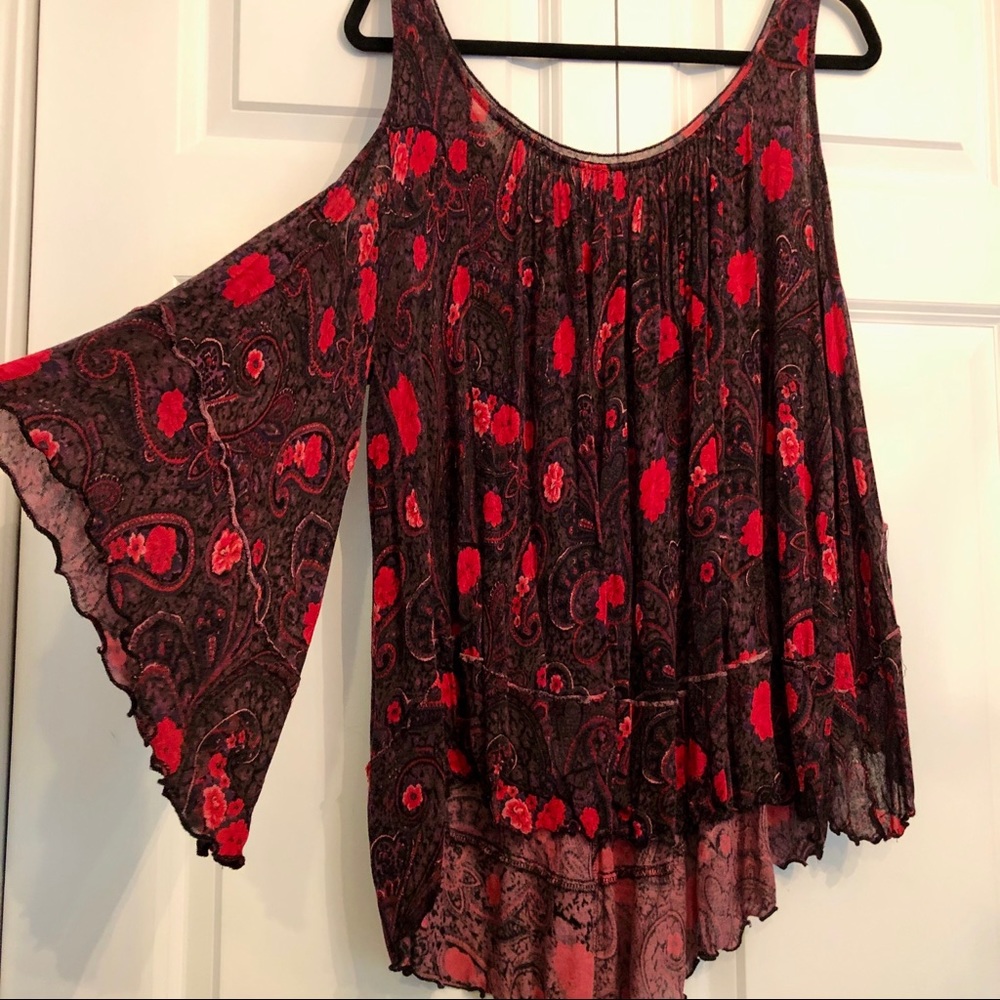 Free People Floral Open Shoulder Top
